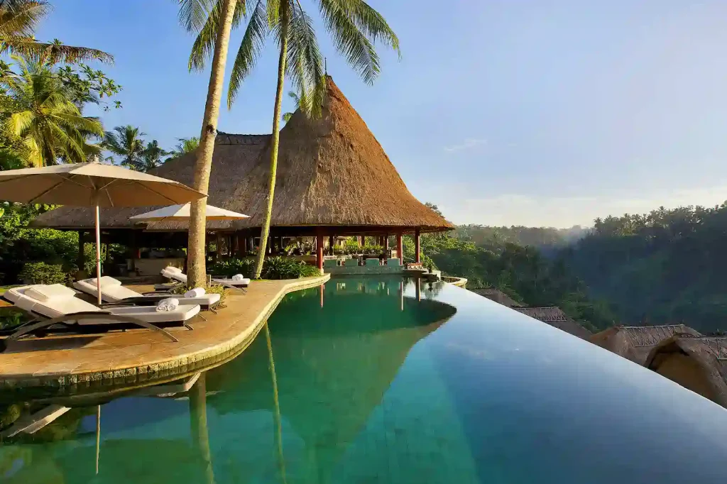 Luxury infinity pool overlooking a lush tropical valley