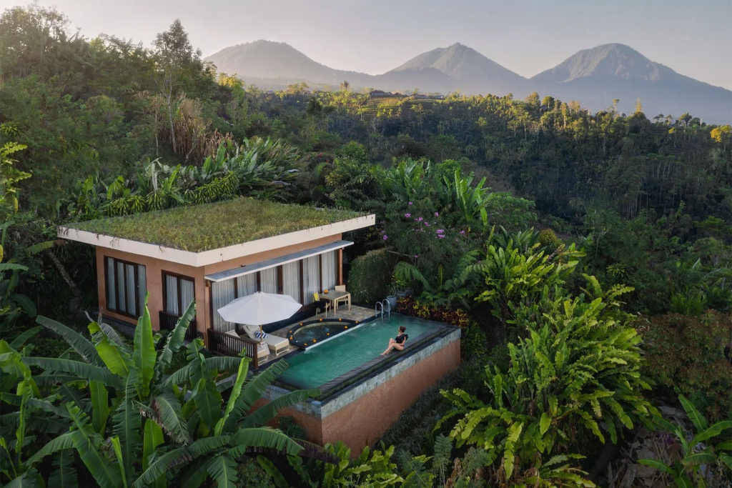 Mountain and jungle views from the villa at Munduk Moding Plantation Nature Resort in Bali