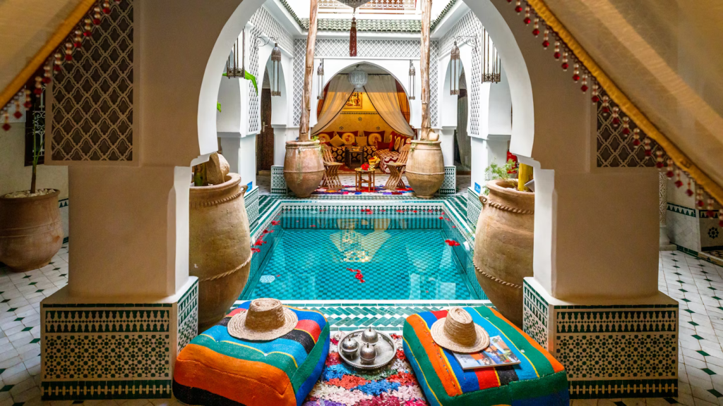 A traditional Moroccan house with moroccan decor and furnishings