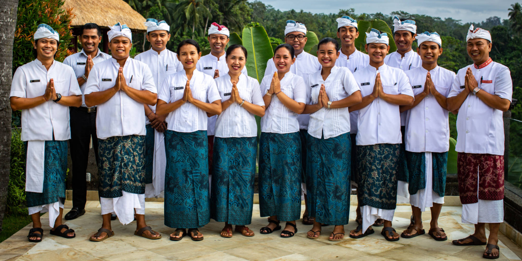 The staff at Viceroy Bali Resort wearing traditional attire
